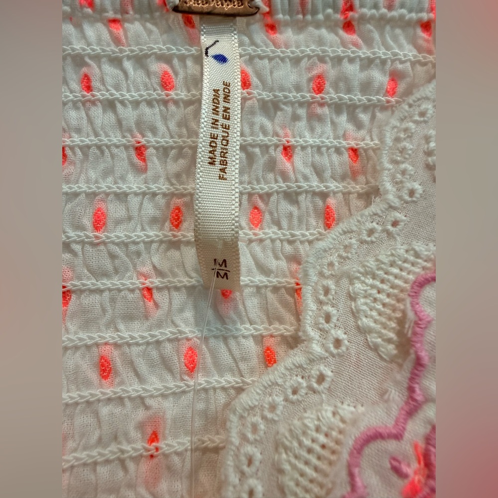 New Free People Love Letter Tank Cami Smocked Romantic Embroidered Top Medium M - Picture 7 of 9
